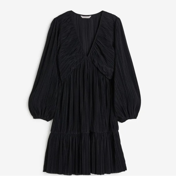 H&M black crinkle fabric faux wrap party dress size small - Picture 1 of 11